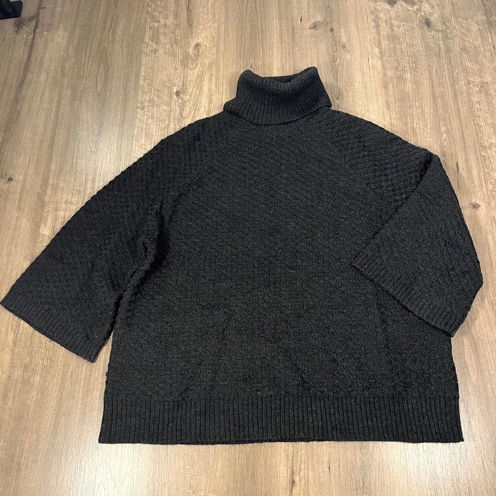 Eileen Fisher Turtleneck Sweater Charcoal Gray Merino Wool Textured Knit XS